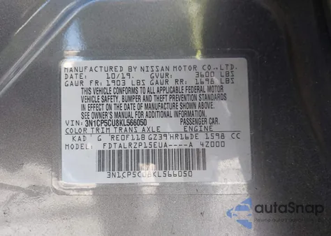 2019 Nissan Kicks S z USA, uszkodzony, nr VIN 3N1CP5CU8KL566050